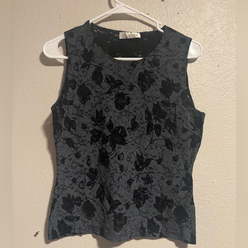 FOREVER Black and Grey Lace Blouse